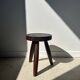 Tripod stool in upcycled teak high hollow - Small tripod stool in solid brown wood seat circ