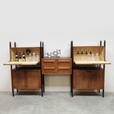 Rare Italian midcentury design modular teak webbing wall unit cabinet