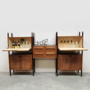 Rare Italian midcentury design modular teak webbing wall unit cabinet