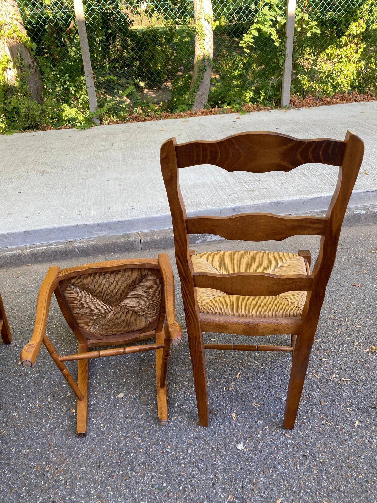 Set of 6 Provençal Louis XV chairs in solid oak with straw seats 198