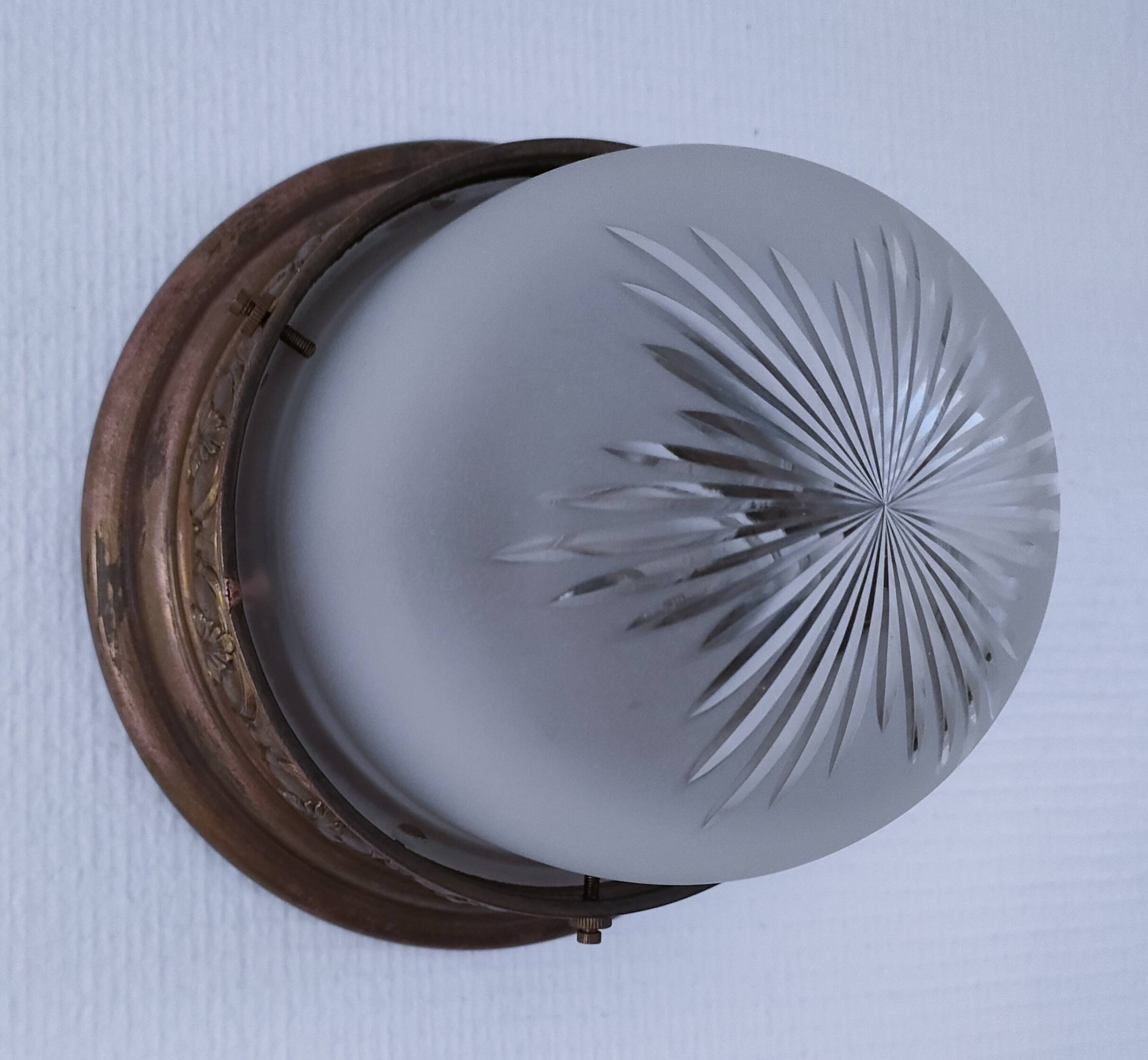 Shell glass and brass ceiling light, early 20th century