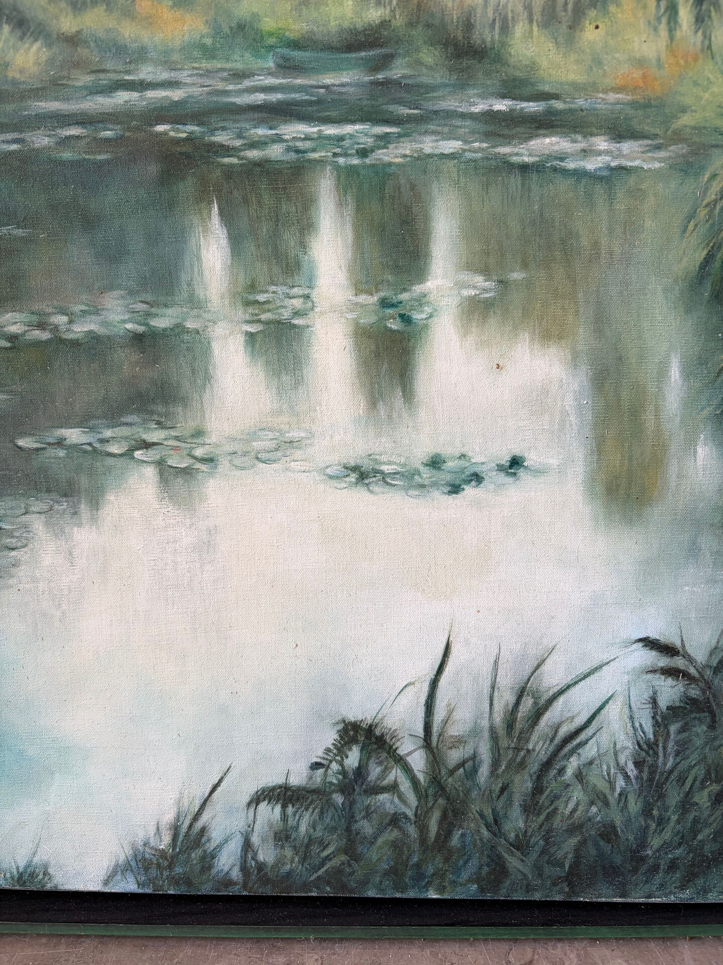 Huile sur toile "Lac aux nénuphars" signée
