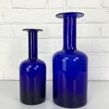 Pair of Danish Holmegaard Gulv vases design Otto Brauer in cobalt blue glass