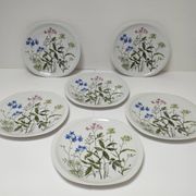 Six flat plates Alcée model porcelain Bernardaud Limoges floral decoration
