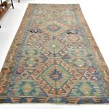 5x11 Green & Blue Tribal Turkish Vintage Kilim Rug 170x333Cm SK 35197