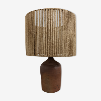 Lampe vintage en grès et corde de jute