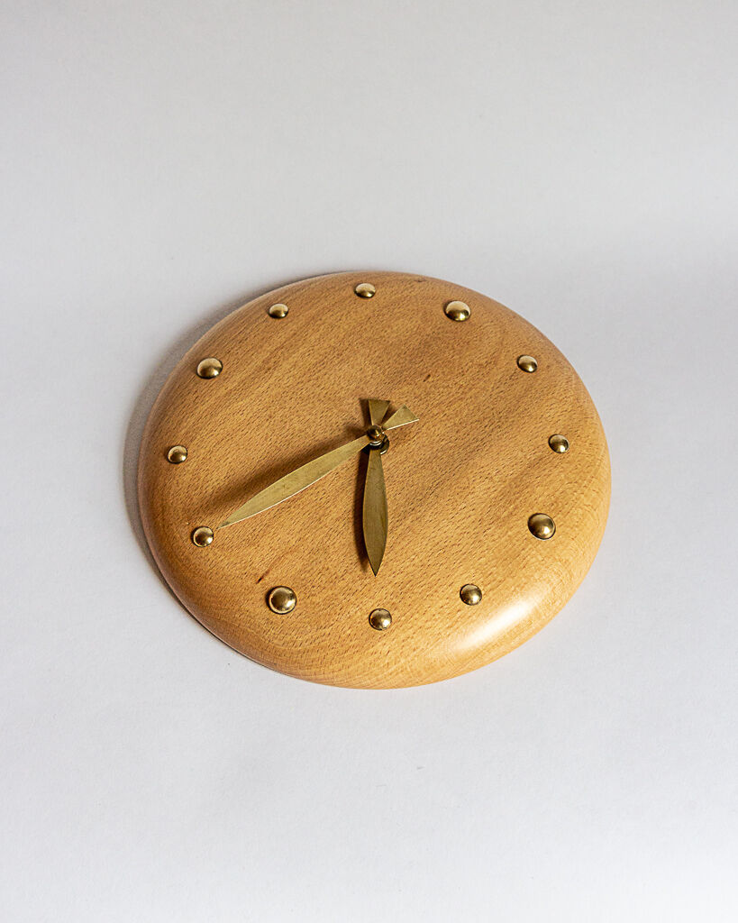Bliss Alcester England wood and brass wall clock, 1994