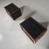 Pair of brass and suede bedside tables by RUF International, 1970.