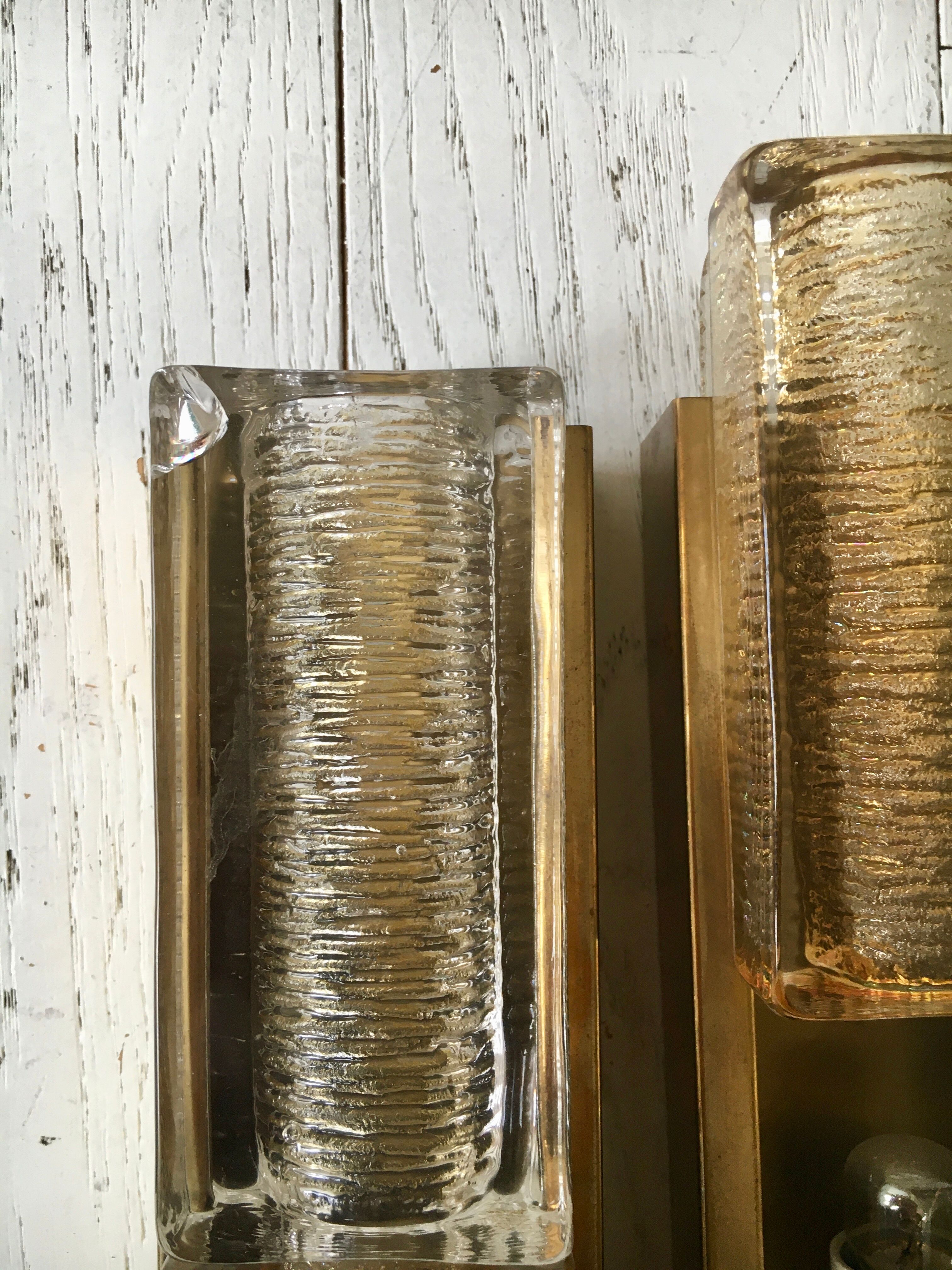 Pair of Vitrika wall lamps in glass and brass