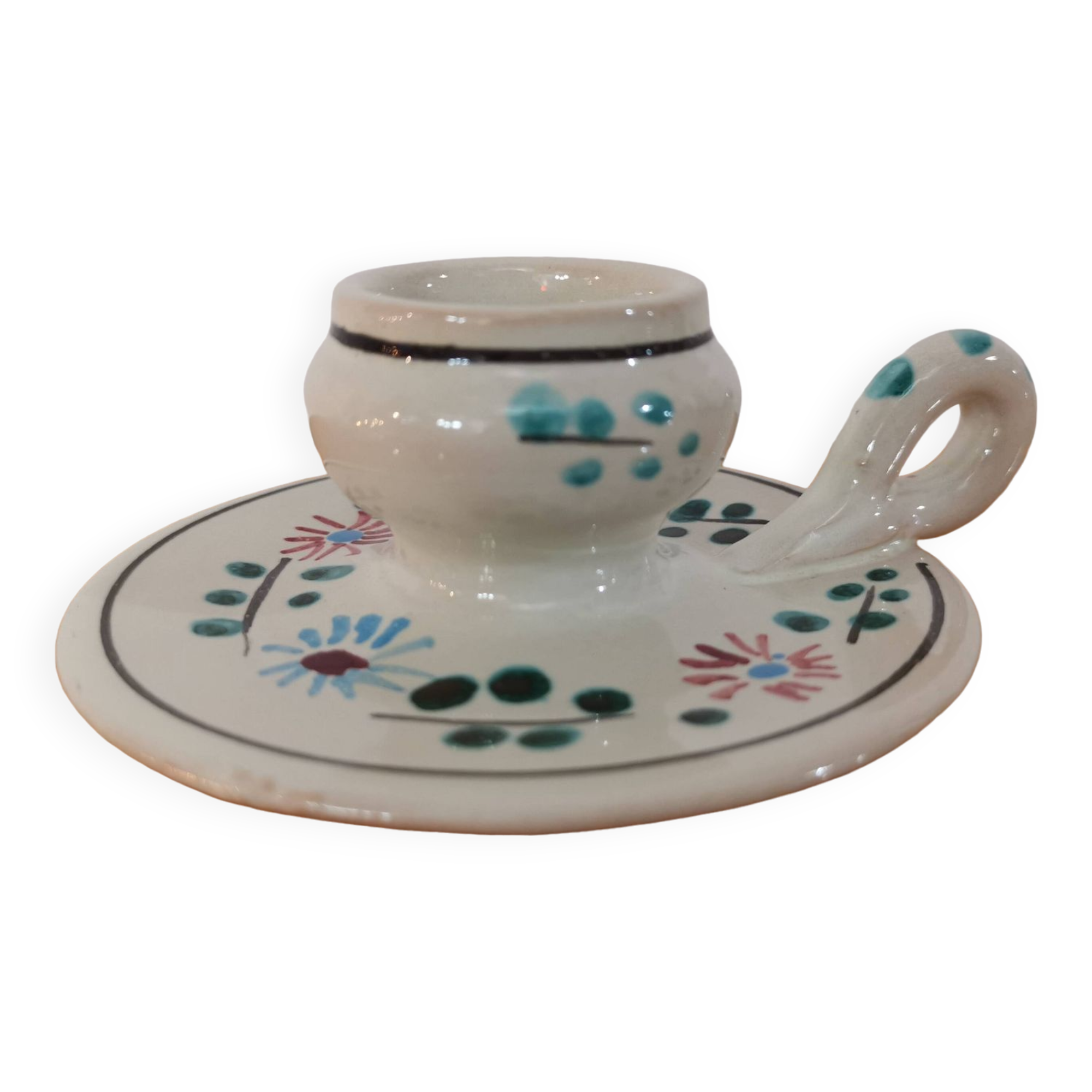 Vintage earthenware candle holder signed RP Vallauris