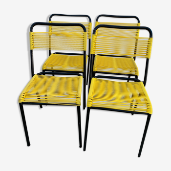Set de 4 chaises scoubidou jaunes 1950