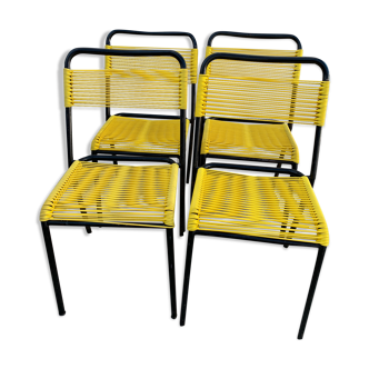 4 yellow scoubidou chairs, 1950