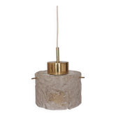 Lampe suspendue en verre glacé et laiton vintage du milieu du siècle