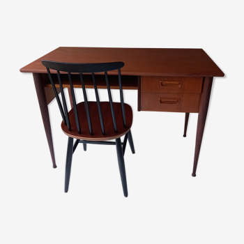 Bureau et sa chaise scandinave teck années 60