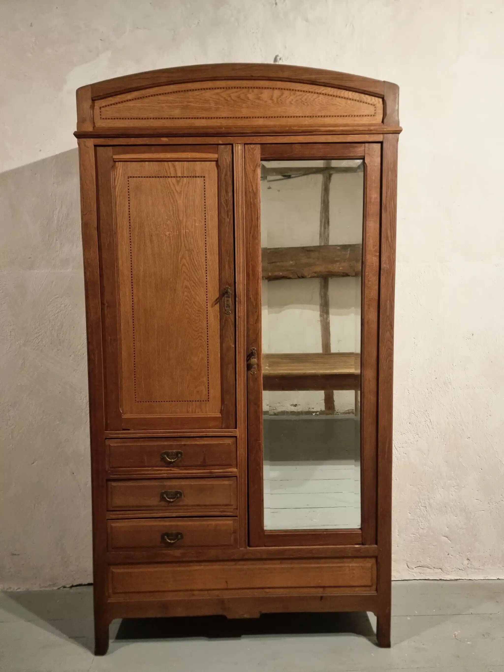 Vintage French oak wardrobe – circa 1920, with subtle Art Deco influences