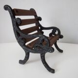 Vintage miniature wooden and wrought iron bench