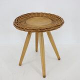 1970 Jan Kalous Beech an Rattan Side Table by ULUV,Czechoslovakia