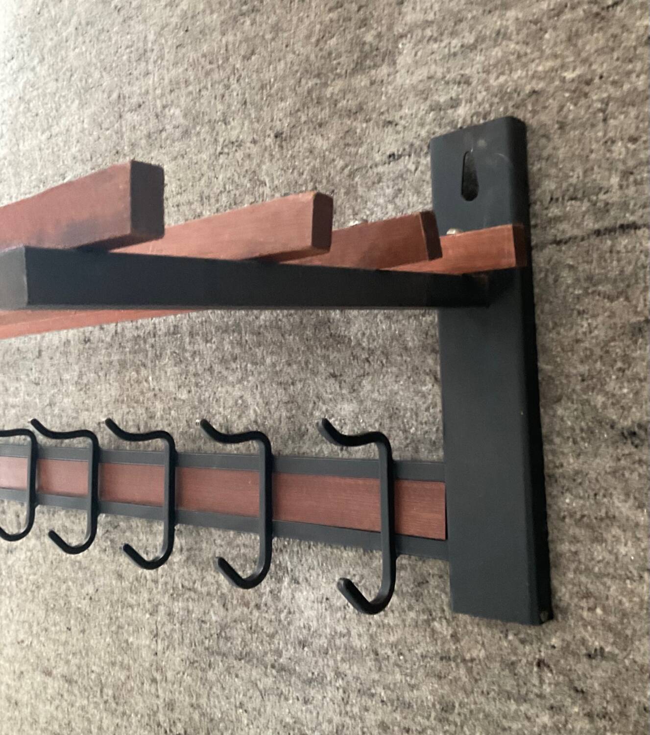 Scandinavian cloakroom coat rack in teak and metal