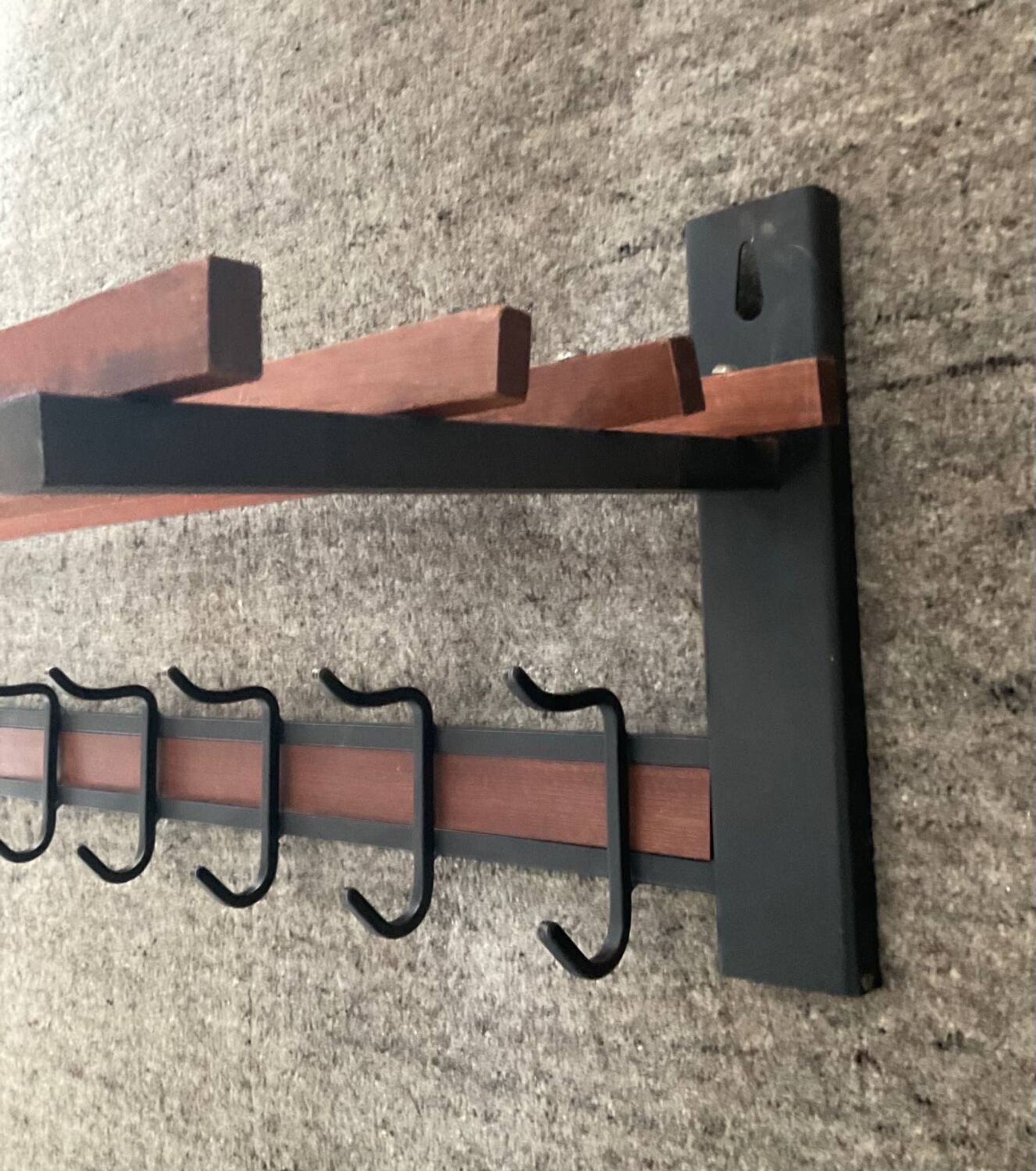 Scandinavian cloakroom coat rack in teak and metal