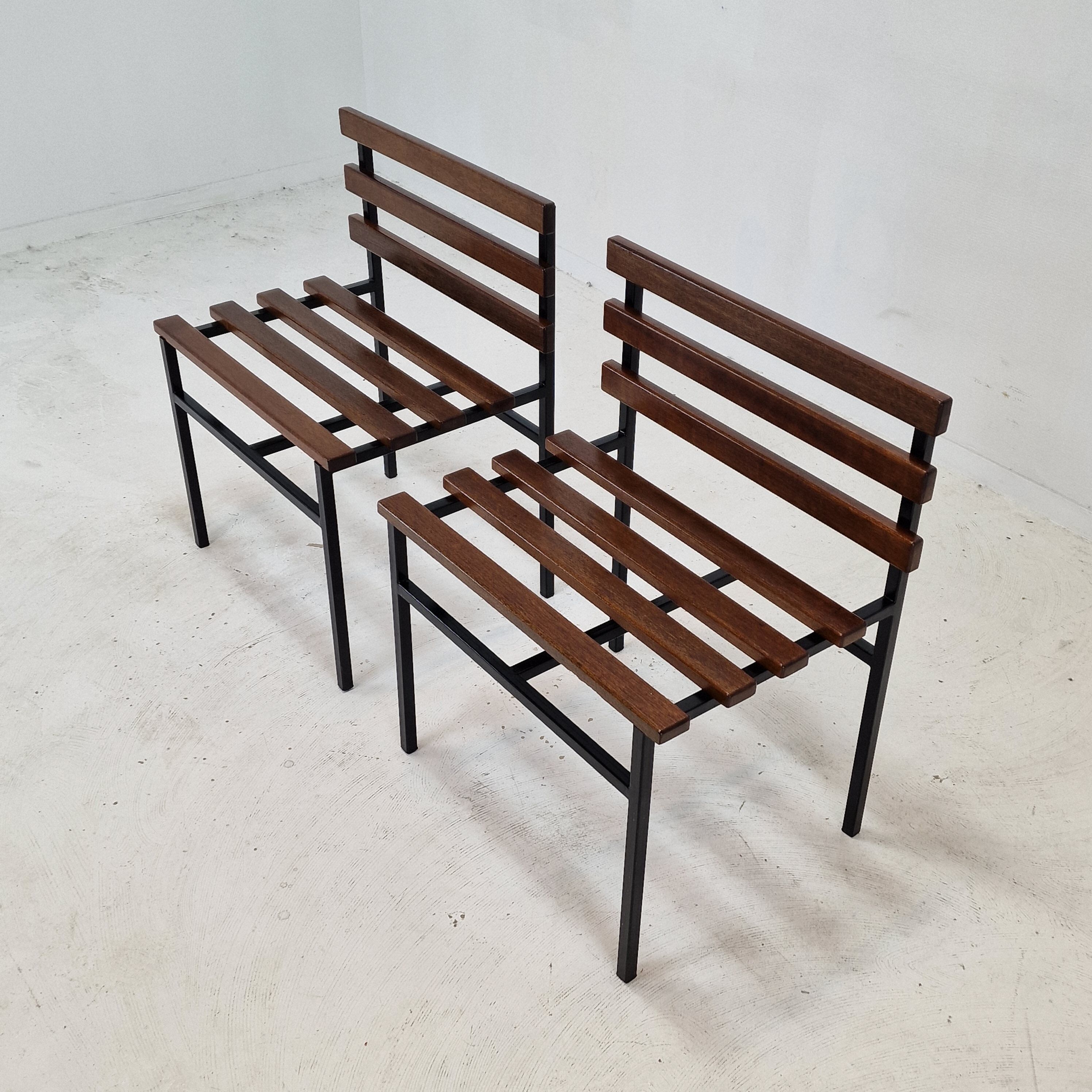 Set of 2 benches in teak, italy, 1960s
