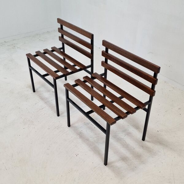 Set of 2 benches in teak, italy, 1960s