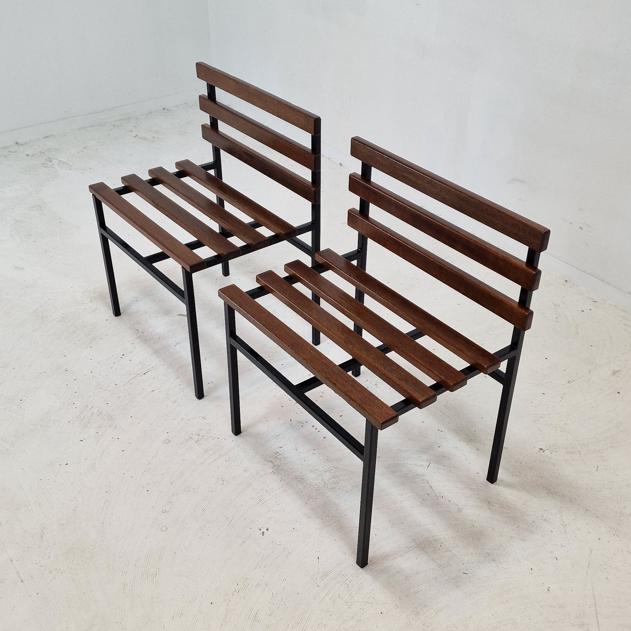Set of 2 benches in teak, italy, 1960s