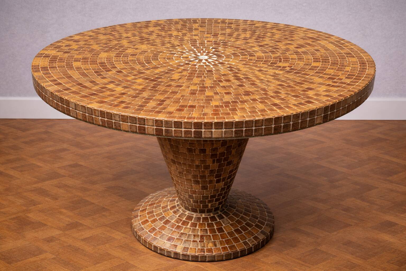 Round table in glazed ceramic mosaic – conical central base