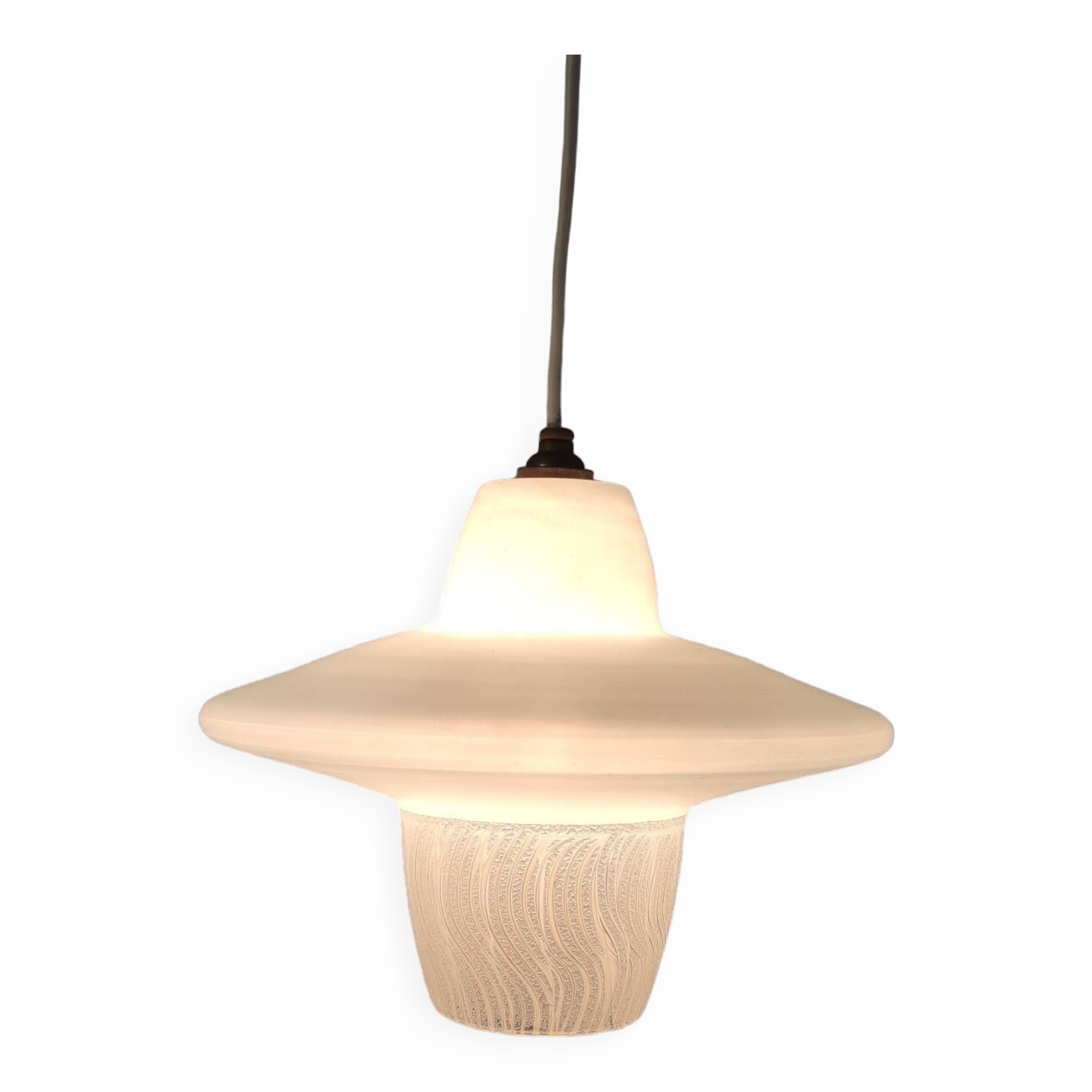 UFO pendant light in etched glass - 50s/60s