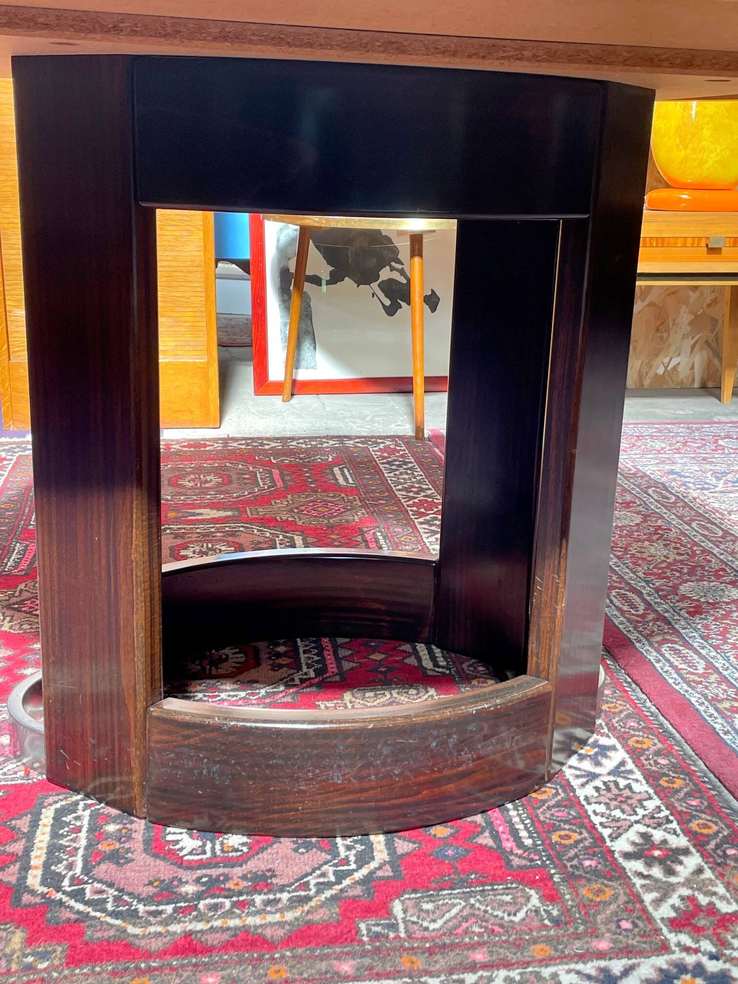 Vintage green sea marble and rosewood table from the 1970s.