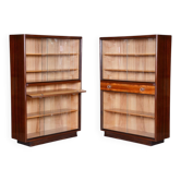 Bibliothèques Art Déco vintage en frêne et acajou, années 1940, ensemble de 2