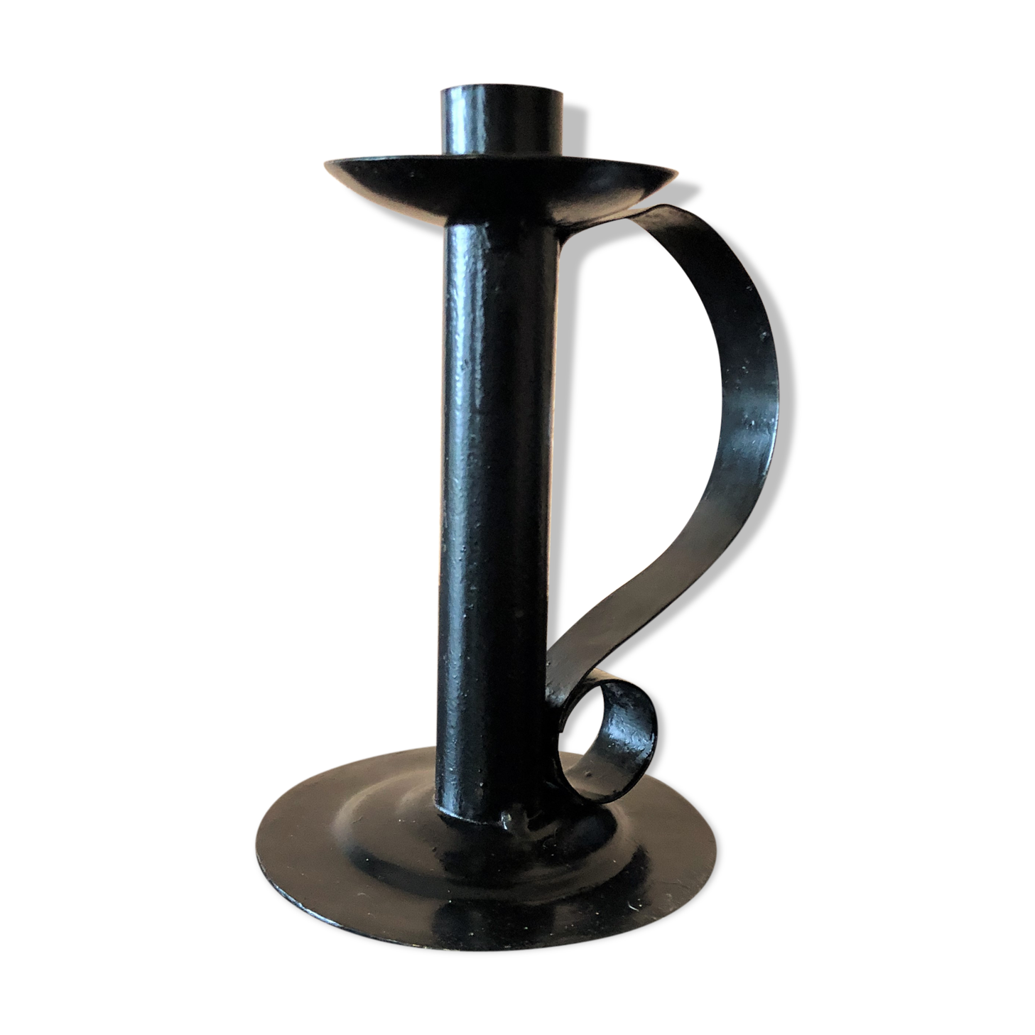 Bougeoir à main artisanal fer forgé noir vintage