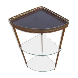 Etagère de coin laiton verre et bois laqué