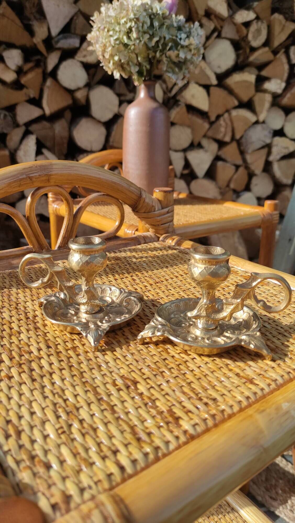 Pair of vintage solid brass candle holders
