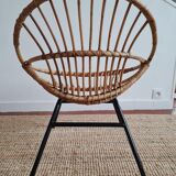 Vintage rattan shell armchair from the 60s