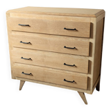 Vintage oak chest of drawers with splayed legs, restored