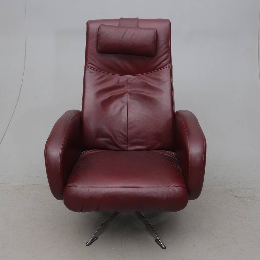 Hjort Knudsen Danish Designer Spinning Armchair – Black Leather & Chrome