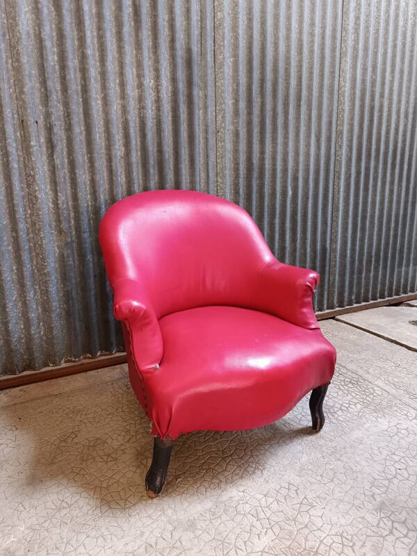Fauteuil crapaud cuir rouge
