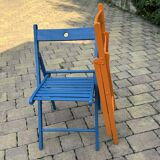 Set of vintage painted blue and orange chairs