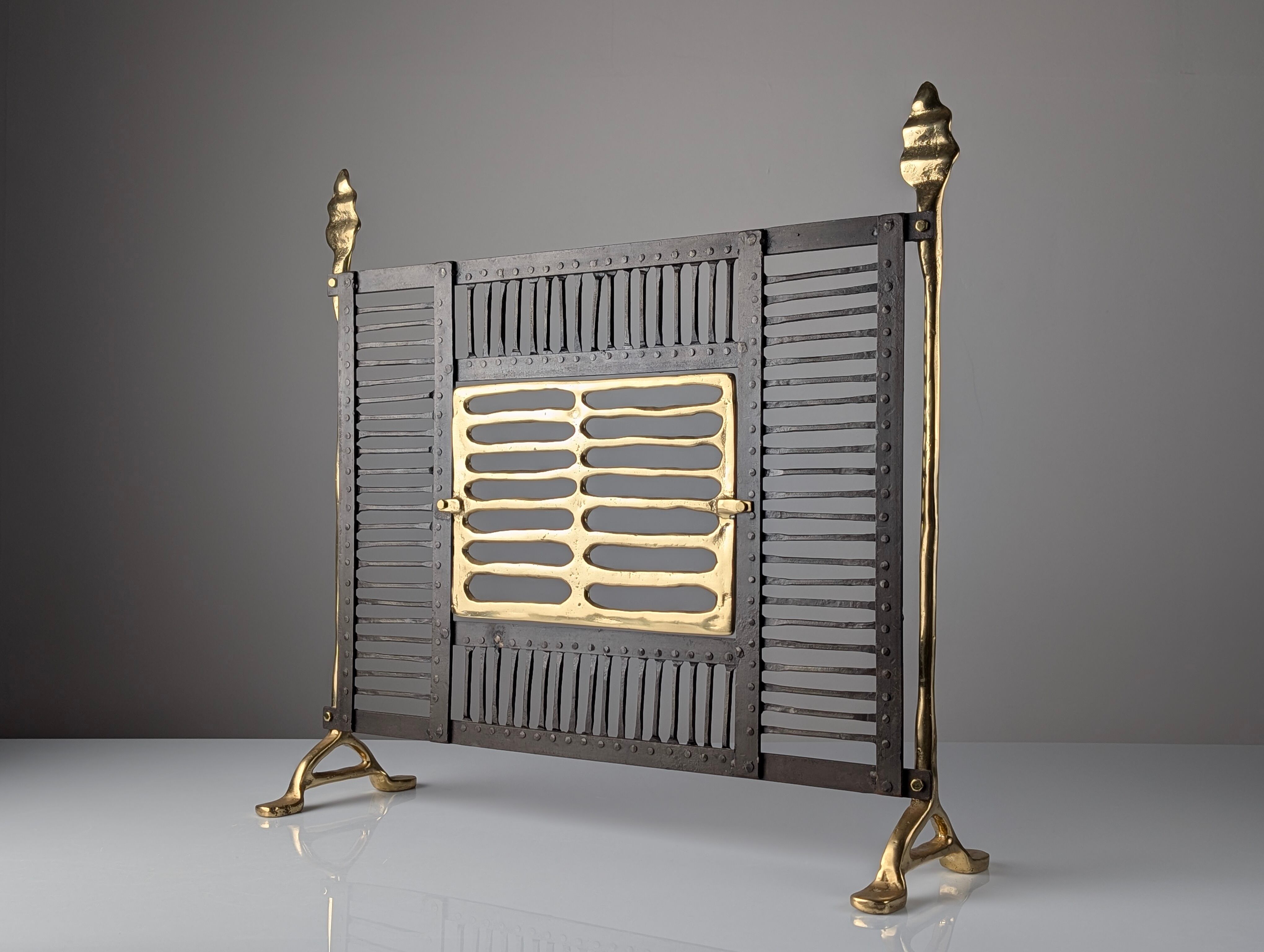Brass and wrought iron fireplace screen by David Marshall, Spain, 1970s