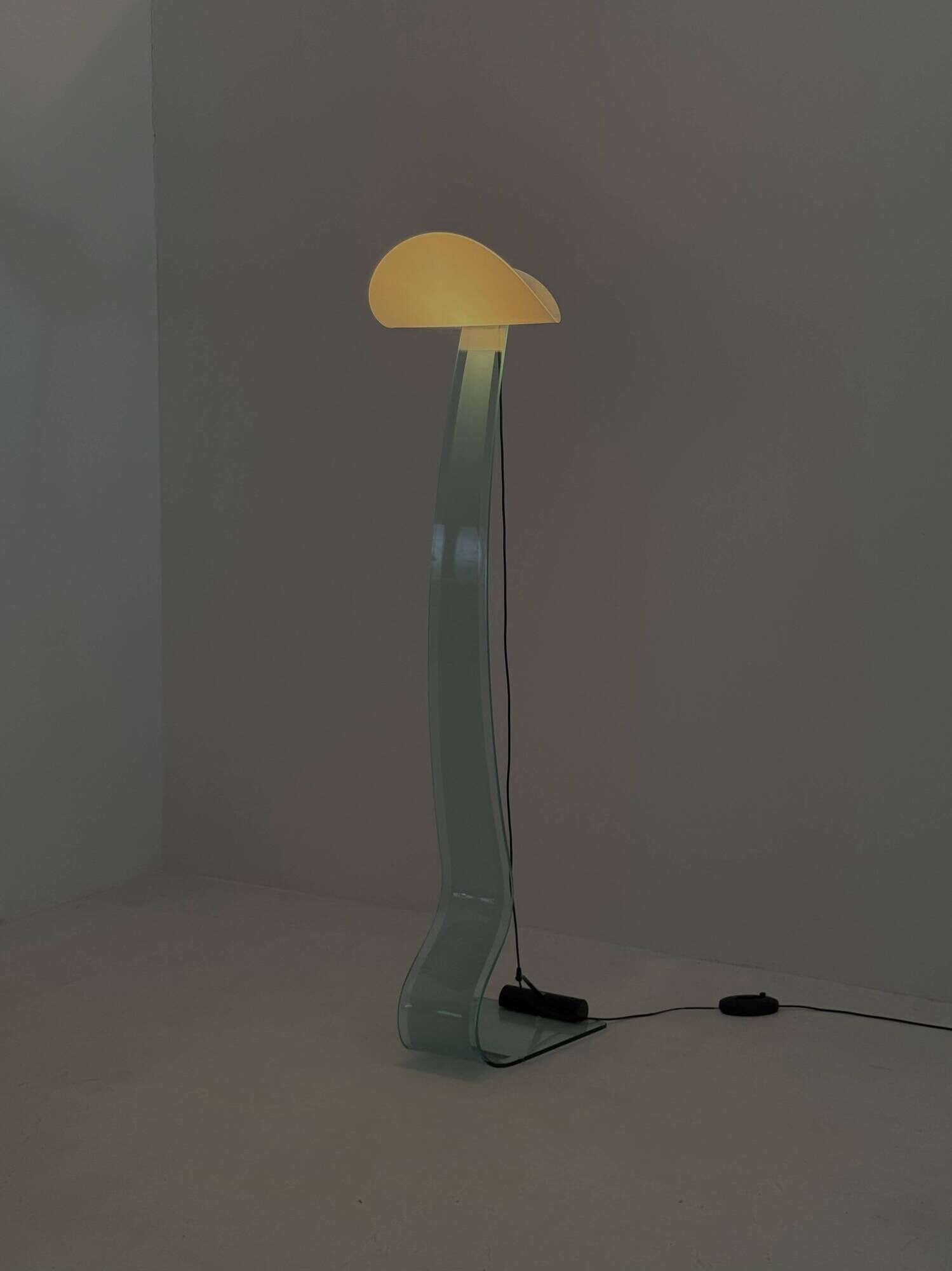 Vintage design floor lamp by Sothis with glass base and white glass shade