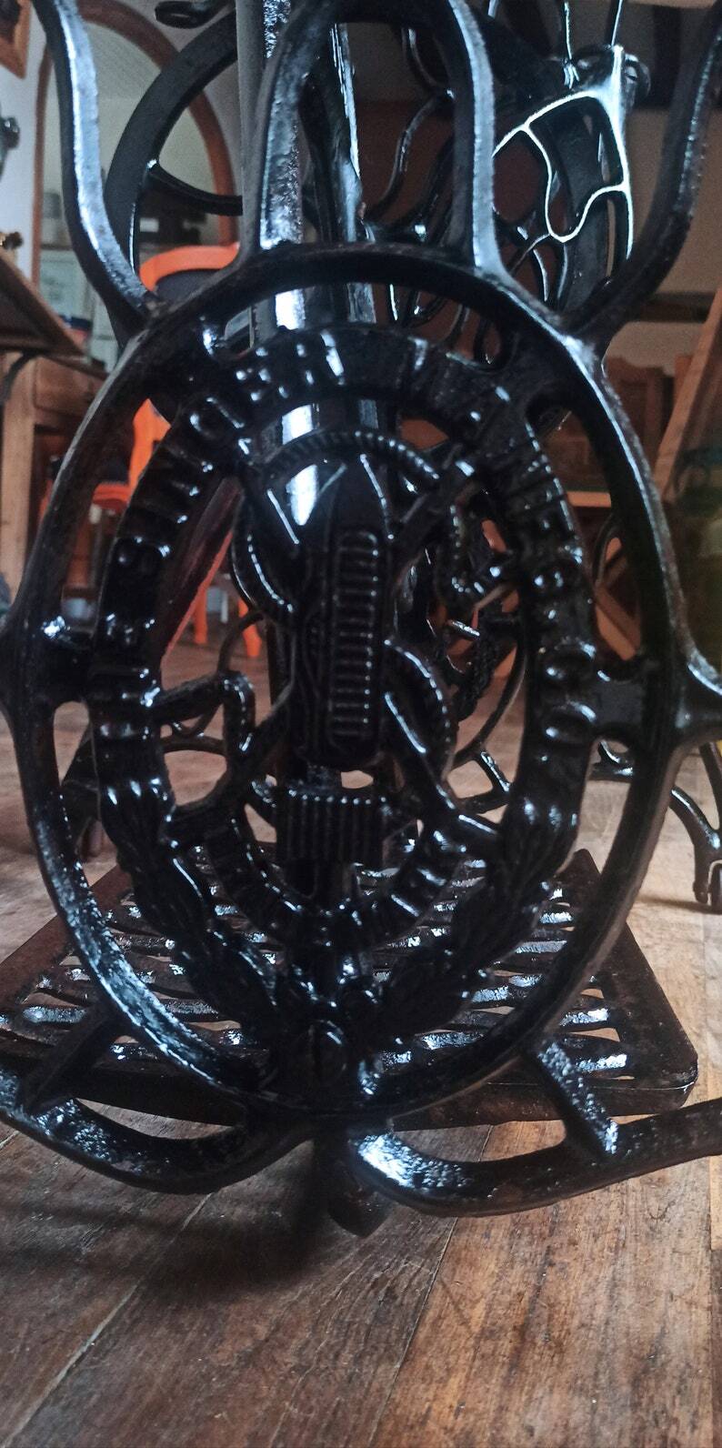 Solid wood and cast iron desk/Singer sewing machine table/entrance console/bathroom furniture