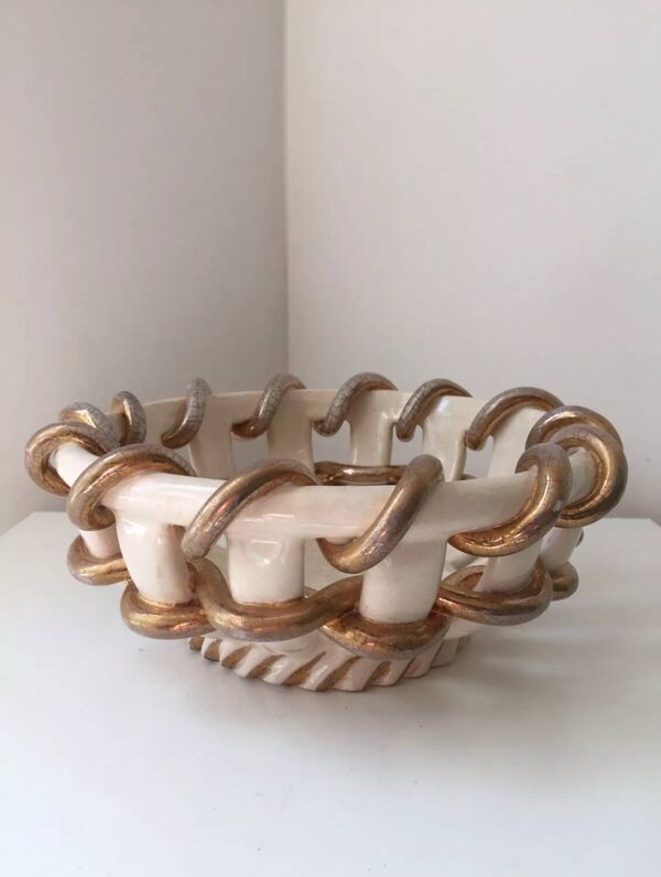 Coupe vintage en céramique tressée écru et dorée