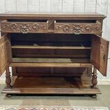 Early 20th century Breton oak serving trolley with a marble top