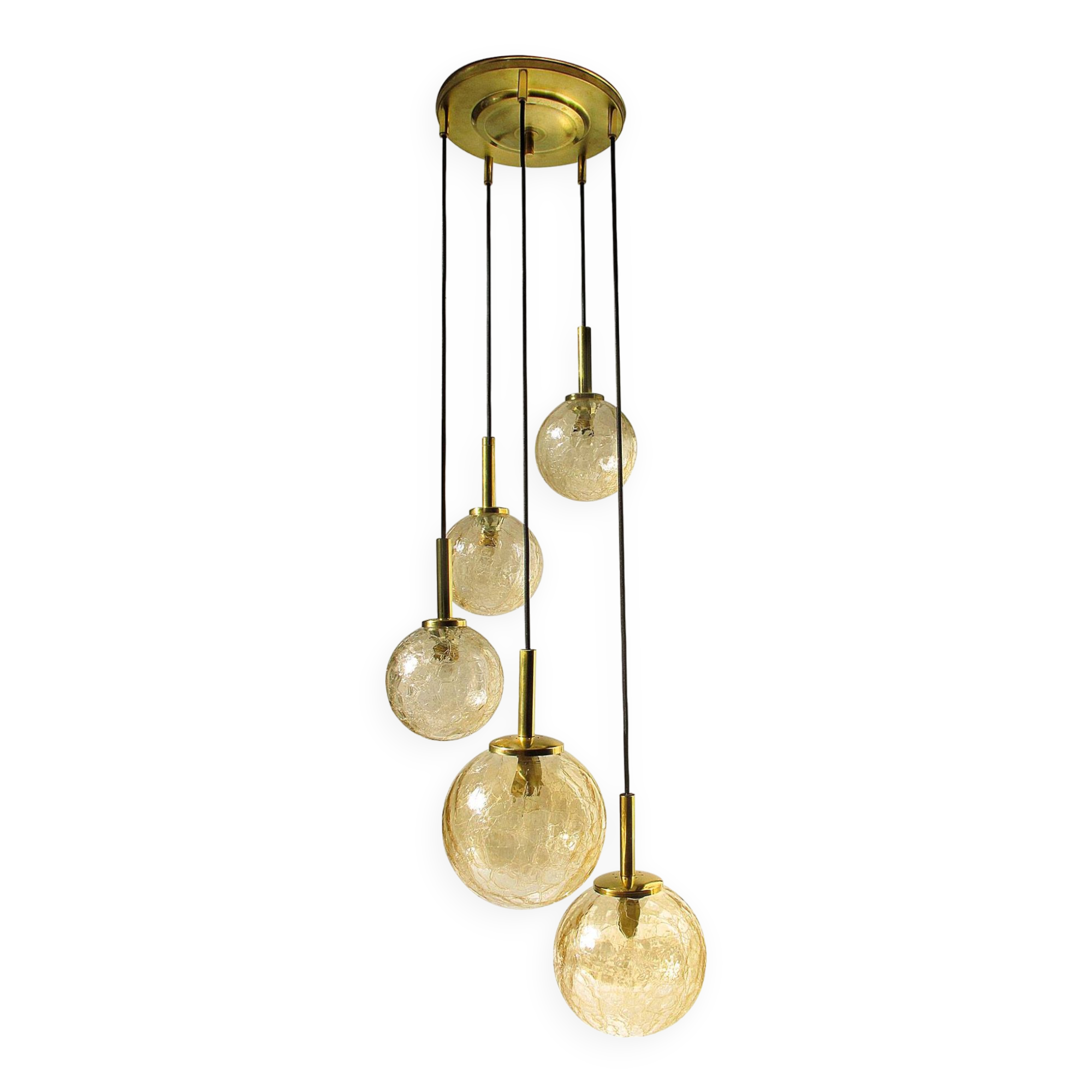 Fisher brass and amber glass pendant light 1960