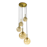 Fisher brass and amber glass pendant light 1960