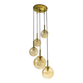 Fisher brass and amber glass pendant light 1960