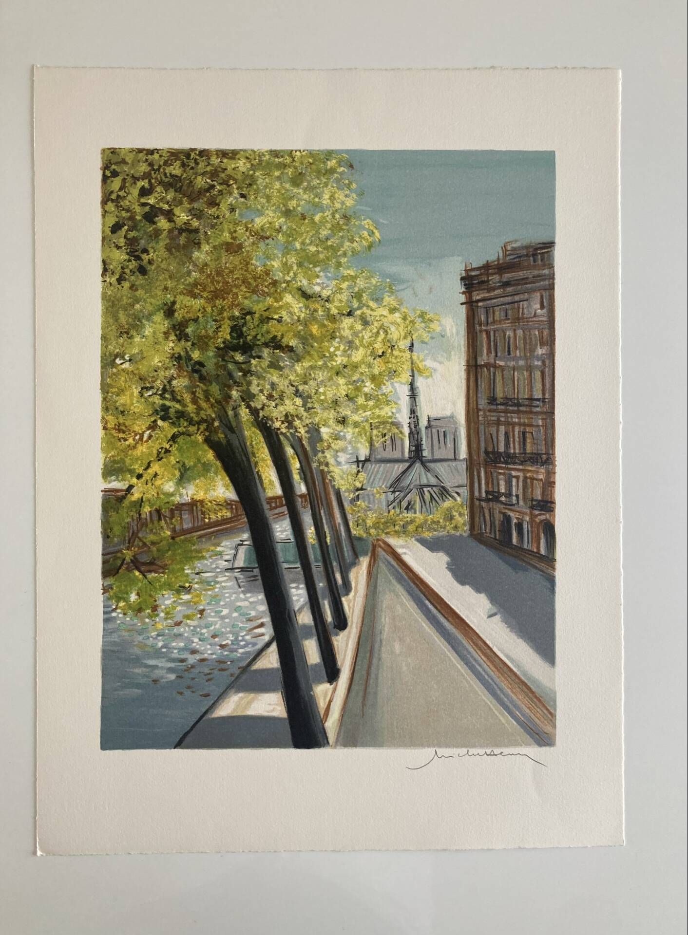 Lithographie signée Michel Henry - L’île Saint Louis et Notre Dame