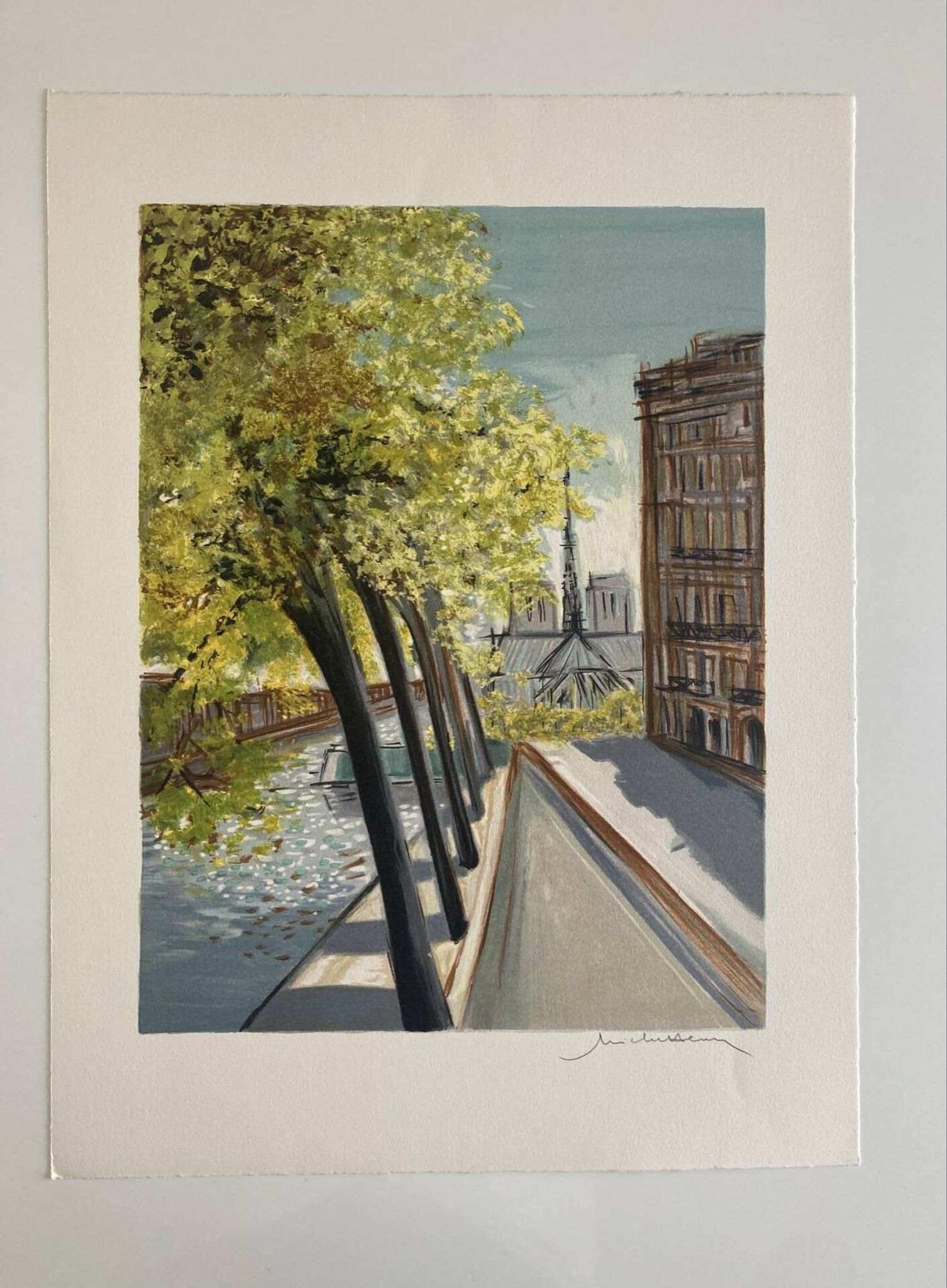Lithograph signed by Michel Henry - The Île Saint Louis and Notre Dame