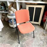 Peach cotton and black metal chair, 1960s