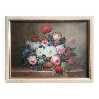 HSP painting "Bouquet of flowers on entablature" signed Ed. W. Kerling (1889-